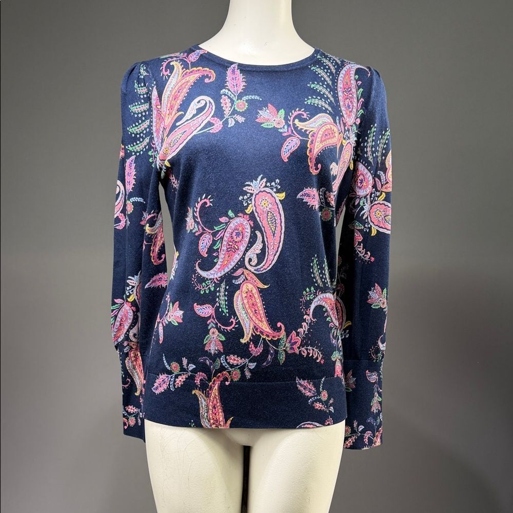 Talbots Navy and Pink Paisley Long Sleeve Top (rack 12)